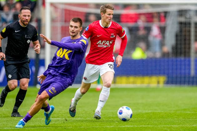 2026-05-17 AZ Alkmaar v NAC Breda - Dutch Eredivisie ALKMAAR, NETHERLANDS - MAY 17: Kasper Boogaard of AZ Alkmaar runs with the ball during the Dutch Eredivisie match between AZ Alkmaar and NAC Breda at AFAS Stadion on May 17, 2026 in Alkmaar, Netherlands. Alkmaar AFAS Stadion Netherlands Content not available for redistribution in The Netherlands directly or indirectly through any third parties. Copyright: xEdxvanxdexPolx
