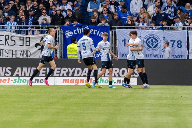 Celebration for the goal to 0 1 by Stefano Marino SC Paderborn 07, 30 , GER, SV Darmstadt 98 vs SC Paderborn, Football, 2 Bundesliga, Matchday 34, Season 2025 2026, 17 05 2026, DFL REGULATES PROHIBIT ANY USE OF PHOTOGRAPHS AS IMAGE SEQUENCES AND OR QUASI VIDEO, GER, SV Darmstadt 98 vs SC Paderborn, Football, 2 Bundesliga, Matchday 34, Season 2025 2026, 17 05 2026 Darmstadt Copyright: xEibner-Pressefoto Jan-NiclasxGrox EP_JGG
