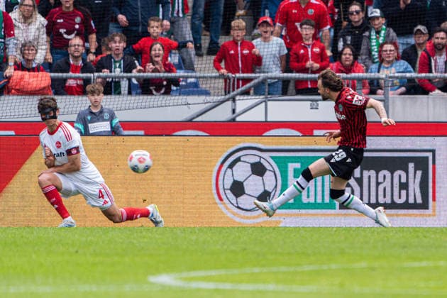 Hannover, Germany 17 May 2026 2 BL 2025 2026 Sp 34 Hannover 96 vs 1 FC Nürnberg In the picture Kolja Nuno Oudenne HAN makes the goal to 1 1 DFL DFB regulations prohibit any use of photographs as image sequences and or quasi video Heinz von Heiden Arena Niedersachsen Copyright: xFotostandx xKruczynskix