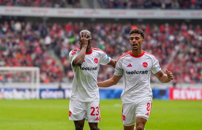 Germany Soccer 2 Bundesliga 2025 2026, Matchday 34 Hannover 96 vs 1 FC Nuremberg Heinz von Heiden Arena Stadion Hannover Goal and goal celebration for Mohamed Alë Zoma Mohamed Ali Zoma 1 FC Nuremberg, 23 Henri Koudossou 1 FC Nuremberg, 8 Hannover Copyright: xAymanxAlahmedx