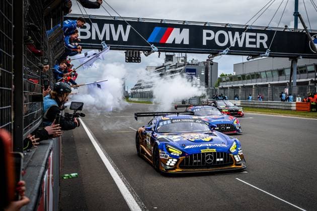 The Mercedes AMG GT3 80 from Mercedes AMG Team RAVENOL is the winner of the 24-hour race at the Nürburgring Mercedes AMG GT3 80 from Mercedes AMG Team RAVENOL in the pit lane Copyright: xMichaelxGelhardtx