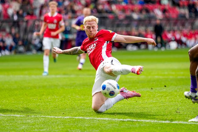 2026-05-17 AZ Alkmaar v NAC Breda - Dutch Eredivisie ALKMAAR, NETHERLANDS - MAY 17: Mexx Meerdink of AZ Alkmaar during the Dutch Eredivisie match between AZ Alkmaar and NAC Breda at AFAS Stadion on May 17, 2026 in Alkmaar, Netherlands. Alkmaar AFAS Stadion Netherlands Content not available for redistribution in The Netherlands directly or indirectly through any third parties. Copyright: xEdxvanxdexPolx