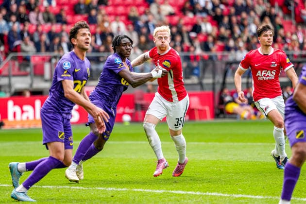 2026-05-17 AZ Alkmaar v NAC Breda - Dutch Eredivisie ALKMAAR, NETHERLANDS - MAY 17: Mexx Meerdink of AZ Alkmaar during the Dutch Eredivisie match between AZ Alkmaar and NAC Breda at AFAS Stadion on May 17, 2026 in Alkmaar, Netherlands. Alkmaar AFAS Stadion Netherlands Content not available for redistribution in The Netherlands directly or indirectly through any third parties. Copyright: xEdxvanxdexPolx