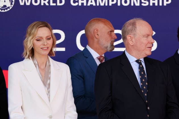 Charlene, Princess of Monaco and Albert II, Prince of Monaco on the podium for FE Race 2, FIA Formula E World Championship Season 12, Monaco E Prix, MonteCarlo, MC, 17 05 2026, FE