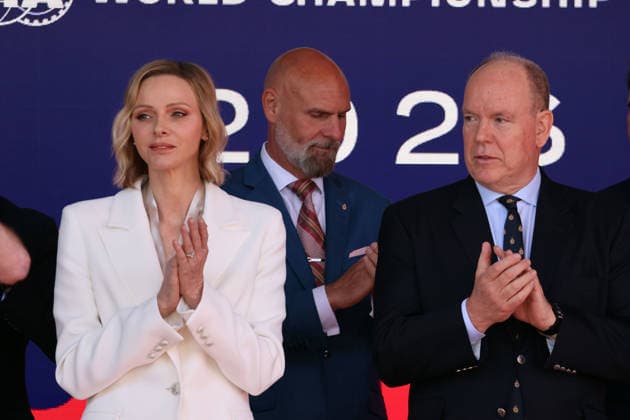 Charlene, Princess of Monaco and Albert II, Prince of Monaco on the podium for FE Race 2, FIA Formula E World Championship Season 12, Monaco E Prix, MonteCarlo, MC, 17 05 2026, FE