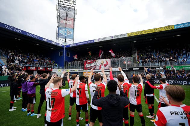 Eredivisie: PEC Zwolle v Feyenoord Rotterdam Zwolle - Aymen Sliti of Feyenoord, Casper Tengstedt of Feyenoord, Gaoussou Diarra of Feyenoord, Gernot Trauner of Feyenoord of Feyenoord during the thirty-fourth competition round of the 2025 2026 Eredivisie season. The match is set between PEC Zwolle and Feyenoord Rotterdam at Mac3Park Stadion on 17 May 2026 in Zwolle, The Netherlands. Copyright: xBastiaanxPoutsmax