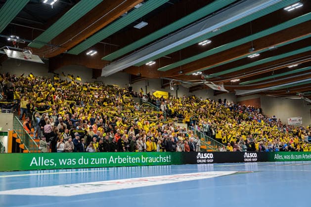 HSG Blomberg Lippe GER vs Borussia Dortmund GER Handball, 1 Handball Bundesliga Women, Final, Match 1, 17 5 2026, Season 2025 2026, Dortmund The fans of Borussia Dortmund GER before the match Dortmund Sporthalle Wellinghofen Germany