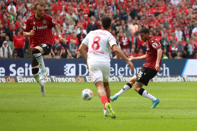 17 05 2026, xtgx, Fussball 2 Bundesliga, Hannover 96 1 FC Nürnberg v l Waniss Taibi Hannover 96 Torschuetze, erzielt das Tor, Treffer, scores the goal 2 1 DFL DFB REGULATIONS PROHIBIT ANY USE OF PHOTOGRAPHS as IMAGE SEQUENCES and or QUASI VIDEO Hannover