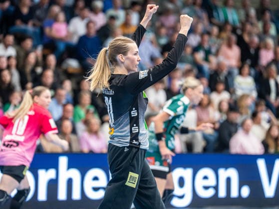 Sofie Kruggel SV Union Halle Neustadt, 31 ballt die Jubelfaeuste, Frisch Auf Goeppingen vs SV Union Halle Neustadt, Handball, 1 Bundesliga, Season 2025 2026, 17 05 2026 Frisch Auf Goeppingen vs SV Union Halle Neustadt, Handball, 1 Bundesliga, Season 2025 2026, 17 05 2026 Goeppingen Copyright: xMichaelxSchmidt Eibner-Pressefotx EP_MST