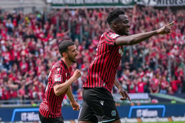 Germany Soccer 2 Bundesliga, Season 2025 26, Matchday 34, Hannover 96 vs 1 FC Nürnberg, 17 05 2026, Heinz von Heiden Arena Hannover, Lower Saxony Goal to 2 1 by Waniss Taibi Hannover 96, 26 Goal celebration Joy Emotions Copyright: xLeonxFrickx