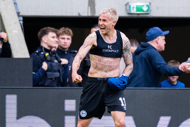 17 05 2026 Soccer, 2025 2026, 2 Bundesliga, Matchday 34, DSC Arminia Bielefeld Hertha BSC Berlin Joel Grodowski Bielefeld cheers after his goal for 2 1 DFL REGULATIONS PROHIBIT ANY USE OF PHOTOGRAPHS AS IMAGE SEQUENCES AND OR QUASI VIDEO