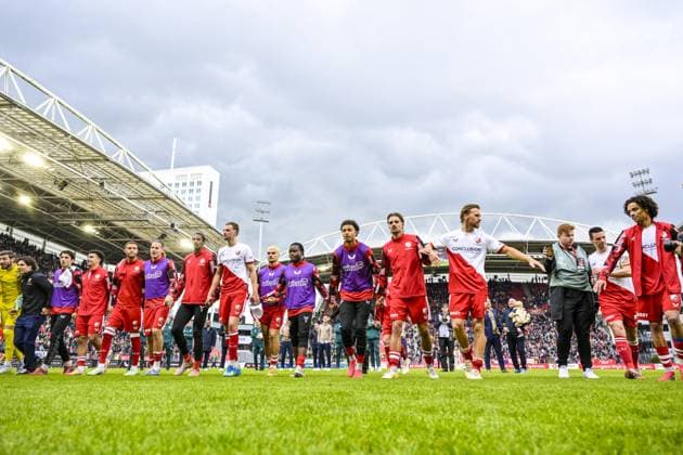 UTRECHT , 17-05-2026 , Stadium de Galgenwaard , season 2025 2026 , Dutch Eredivisie , football , match between FC Utrecht and Fortuna Sittard , picture shows FC Utrecht players after the match Willem II - Almere City FC (2-0) Utrecht - Fortuna Sittard  x203760990x Copyright: