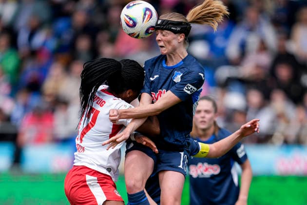 v li Delice Boboy RBL, 17 , Selina Cerci TSG, 29 , at header, header duel, game scene, duel in the air, action, action, 17 05 2026, Sinsheim Hoffenheim Germany , Football, Google Pixel Women Bundesliga, TSG 1899 Hoffenheim RB Leipzig, DFB DFL REGULATIONS PROHIBIT ANY USE OF PHOTOGRAPHS AS IMAGE SEQUENCES AND OR QUASI VIDEO xozx