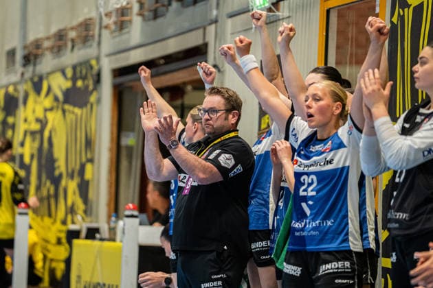 HSG Blomberg Lippe GER vs Borussia Dortmund GER Handball, 1 Handball Bundesliga Women, Final, Match 1, 17 5 2026, Season 2025 2026, Dortmund Steffen Birkner HSG Blomberg Lippe, Coach happy Dortmund Sporthalle Wellinghofen Germany