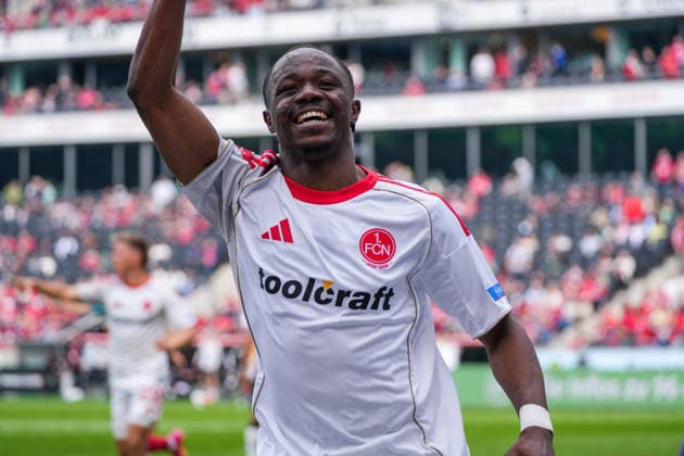Germany Soccer 2 Bundesliga, Season 2025 26, Matchday 34, Hannover 96 vs 1 FC Nuremberg, 17 05 2026, Heinz von Heiden Arena Hannover, Lower Saxony Goal celebration to 2 2 by Mohamed Ali Zoma 1 FC Nuremberg, 23 Joy Cheering Emotions Copyright: xLeonxFrickx