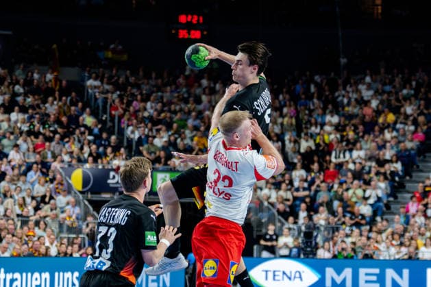 Dortmund 17 05 2026, Handball, Men, International match, Germany Denmark Miro Schluroff Germany, 5 in duel with Emil Siersbaek Bergholt Denmark, 33