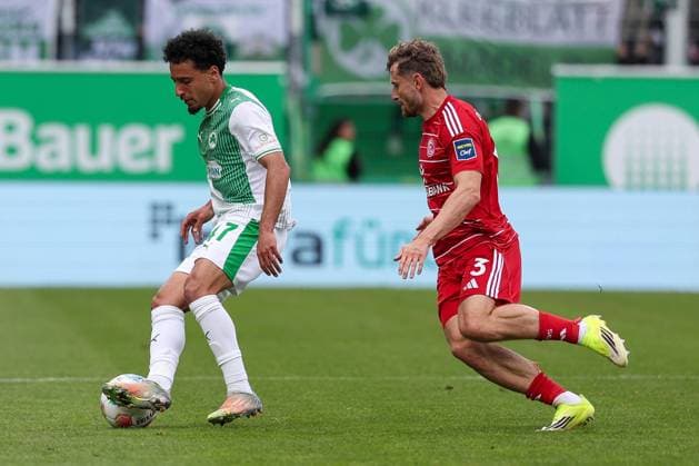 Sayallah Ltaief Spvgg Greuther Fuerth and Christopher Lenz 3 Fortuna Duesseldorf in action, SpVgg Greuther Fuerth vs Fortuna Duesseldorf, Football, Men, 2 Bundesliga, DFL, Saison 2025 2026, 34 Spieltag, Rueckrunde, 17 05 2026 DFB regulations prohibit any use of photographs as image sequences and or quasi video Fuerth Bayern Germany Copyright: xkolbert-press MartinxAgüerax
