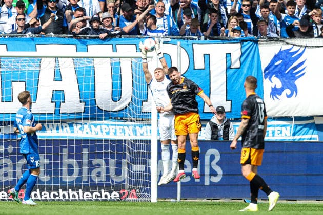 Goalkeeper Dominik Reimann 1 FC Magdeburg,1 vs Daniel Hanslik 1 FC Kaiserslautern,19 2 Soccer Bundesliga Season 2025 2026 1 FC Magdeburg vs 1 FC Kaiserslautern at the Avnet Arena in Magdeburg Action,Soccer,Man,Men,Germany,17 05 2026