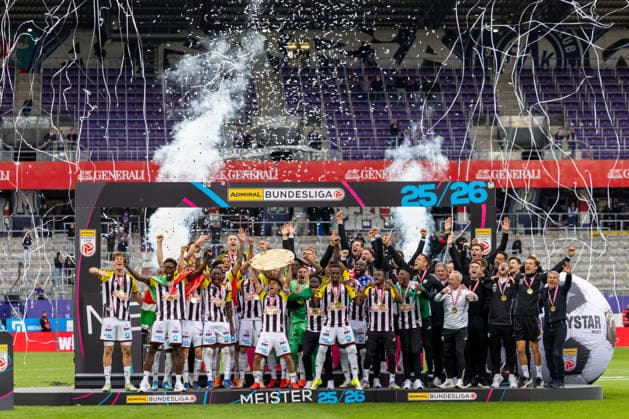 SOCCER - BL, A.Wien vs LASK VIENNA,AUSTRIA,17.MAY.26 - SOCCER - ADMIRAL Bundesliga, championship group, FK Austria Wien vs Linzer ASK. Image shows the rejoicing of LASK.  GEPAxpictures xPhilippxBrem