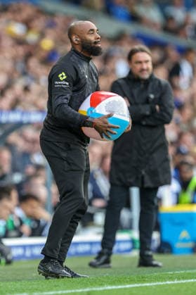 17th May 2026; Elland Road, Leeds, Yorkshire, England; Premier League Football, Leeds United versus Brighton and Hove Albion; Fourth official Sam Allison with a beachball thrown on by the supporters AidanxHunter