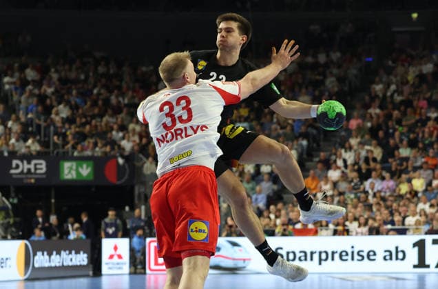 v l Emil Siersbaek Bergholt Denmark Handball 33 , Renars Uscins DHB 23 Germany vs Denmark, handball, men, international, 17 05 2026 Germany vs Denmark, handball, men, international, 17 05 2026 Cologne Copyright: xEibner-Pressefotox xThomasxStoeckerx EP_TSR