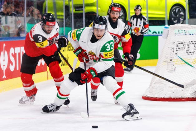 Ice hockey, Eishockey - IIHF WC 2026 ZURICH,SWITZERLAND,17.MAY.26 - ICE HOCKEY - IIHF Ice Hockey World Championship, WM, Weltmeisterschaft 2026, group stage, Austria vs Hungary. Image shows Peter Schneider (AUT) and Milan Horvath (HUN).  GEPAxpictures xMaticxKlansek