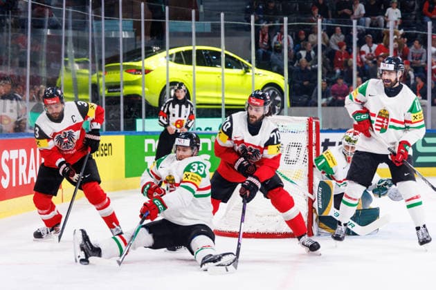 Ice hockey, Eishockey - IIHF WC 2026 ZURICH,SWITZERLAND,17.MAY.26 - ICE HOCKEY - IIHF Ice Hockey World Championship, WM, Weltmeisterschaft 2026, group stage, Austria vs Hungary. Image shows Peter Schneider (AUT), Milan Horvath (HUN) and Benjamin Nissner (AUT).  GEPAxpictures xMaticxKlansek
