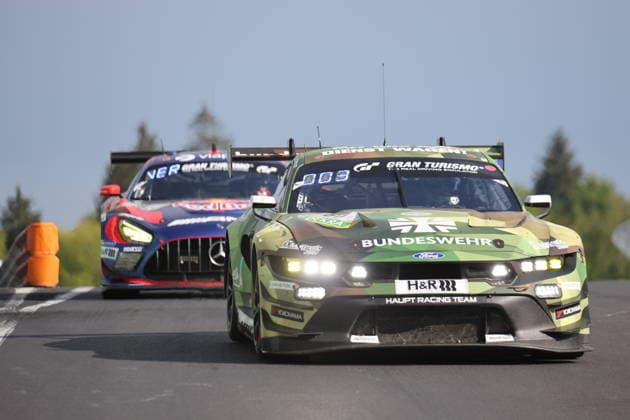 67 Dennis Olsen NOR Christopher Mies Erkrath GER Frederic Vervisch BEL Frank Stippler Bad Muenstereifel GER , Ford Mustang GT3, Team HRT Ford Racing GER ahead of 3 Max Verstappen NDL Lucas Auer AUT Jules Gounon AND Daniel Juncadella ESP , Mercedes AMG GT3 Evo, Mercedes AMG Team Verstappen Racing Winward Racing GER GER, Motorsport, 54 ADAC Ravenol 24H Rennen Nuerburgring 2025, Rennen, Nuerburg, 17 05 2026 GER, Motorsport, 54 ADAC Ravenol 24H Rennen Nuerburgring 2025, Rennen, Nuerburg, 17 05 2026 Nuerburg Copyright: xEibner-Pressefoto JuergenxAugstx EP_JAT