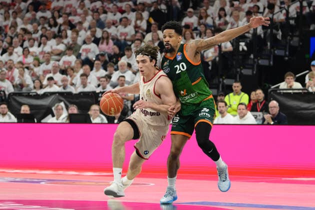Basketball, easy Credit BBL, 20260517, FC Bayern Munich Vet Concept Gladiators Trier Pictured from l Justinian JESSUP Bayern, 10 , Urald KING Trier, 20 Munich SAP Garden Bayern Germany Copyright: Passion2Press.dex xMarkusxFischex
