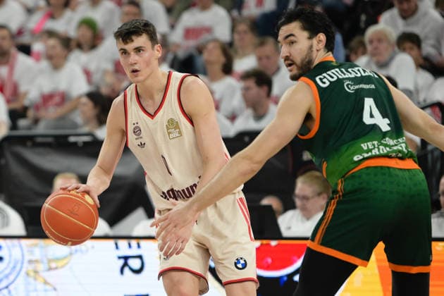 Basketball, easy Credit BBL, 20260517, FC Bayern Munich Vet Concept Gladiators Trier In the picture from l Neno DIMITRIJEVIC Bayern, 0 , Clay GUILLOZET Trier, 4 Munich SAP Garden Bayern Germany Copyright: Passion2Press.dex xMarkusxFischex