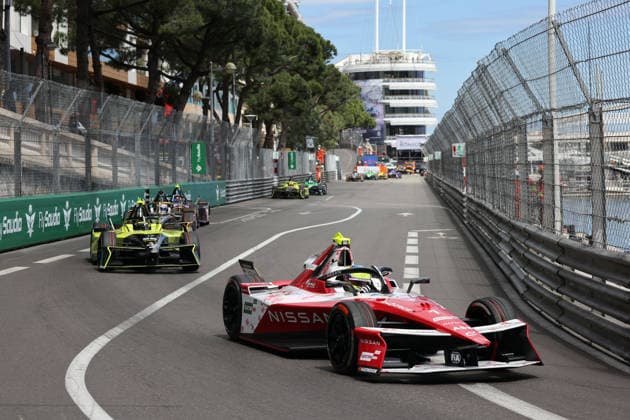Oliver Rowland GBR Nissan ahead of Felipo Drugovich BRA Andretti, FE Race 2, FIA Formula E World Championship Season 12, Monaco E Prix, MonteCarlo, MC, 17 05 2026, FE