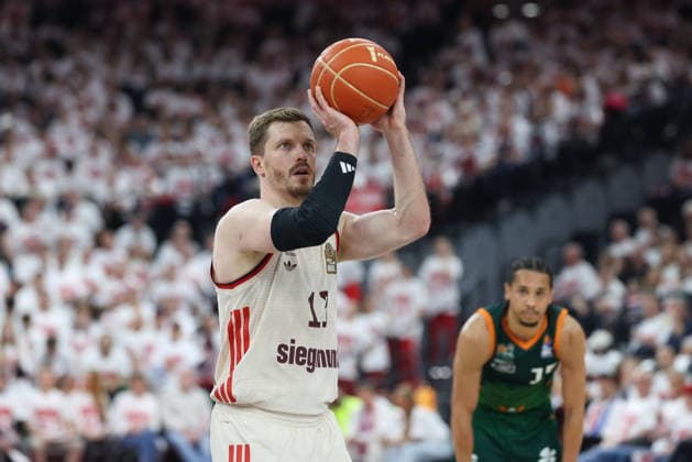 Andreas Obst FC Bayern Basketball, 13 with ball, GER, FC Bayern Basketball vs Vet Concept Gladiators Trier, Basketball, easycredit Basketball Bundesliga, Playoffs, quarter-finals season 2025 2026, 17 05 2026, GER, FC Bayern Basketball vs Vet Concept Gladiators Trier, Basketball, easycredit Basketball Bundesliga, Playoffs, quarter-finals season 2025 2026, 17 05 2026 Muenchen Copyright: xEibner-Pressefoto JennixMaulx EP_JML