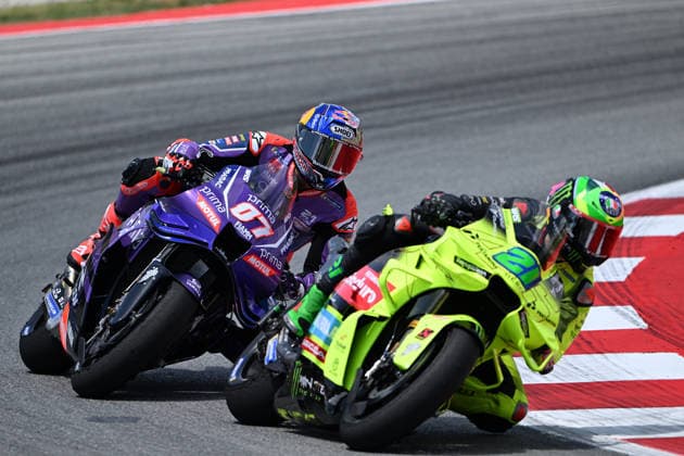 MotoGP Catalonia Grand Prix in Spain BARCELONA, SPAIN - MAY 17: Prima Pramac Yamaha MotoGP rider Toprak Razgatlioglu (L) and Pertamina Enduro VR46 Racing Team rider Franco Morbidelli (R) race during the Catalunya Grand Prix of the 2026 MotoGP World Championship, WM, Weltmeisterschaft at the Barcelona-Catalunya Circuit in Barcelona, Spain, on May 17, 2026. Burak Akbulut Anadolu Barcelona Spain. Editorial use only. Please get in touch for any other usage.  Copyright: x2026xAnadoluxBurakxAkbulutx