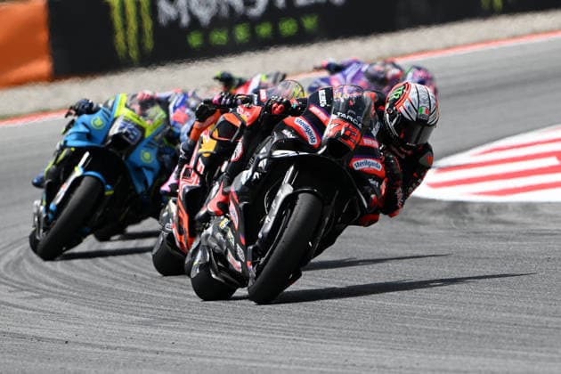 MotoGP Catalonia Grand Prix in Spain BARCELONA, SPAIN - MAY 17: Aprilia Racing rider Marco Bezzecchi (front) races during the Catalunya Grand Prix of the 2026 MotoGP World Championship, WM, Weltmeisterschaft at the Barcelona-Catalunya Circuit in Barcelona, Spain, on May 17, 2026. Burak Akbulut Anadolu Barcelona Spain. Editorial use only. Please get in touch for any other usage.  Copyright: x2026xAnadoluxBurakxAkbulutx