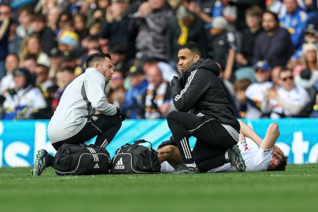 17th May 2026; Elland Road, Leeds, Yorkshire, England; Premier League Football, Leeds United versus Brighton and Hove Albion; Anton Stach of Leeds United receives treatment AidanxHunter