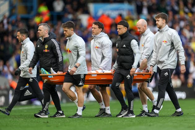 17th May 2026; Elland Road, Leeds, Yorkshire, England; Premier League Football, Leeds United versus Brighton and Hove Albion; Anton Stach of Leeds United is stretchered off the pitch due to injury AidanxHunter
