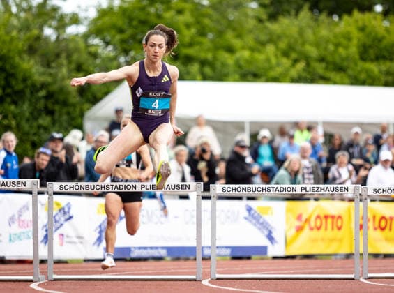 35 International Runners Meeting Pliezhausen, 17 05 2026 Eileen Demes GER TV 1861 Neu Isenburg in the womens 300m hurdles race 35 International Runners Meeting on 17 05 2026 in the Schönbuch Stadium in Pliezhausen Baden Württemberg Copyright: xBEAUTIFULxSPORTS R.xSchmittx