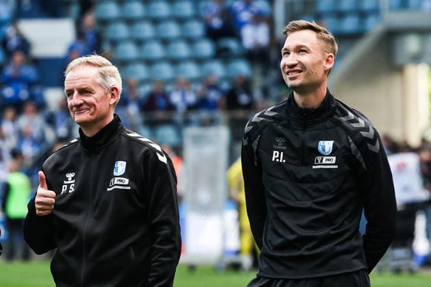 Coach Petrik Sander l and Coach Pascal Ibold 1 FC Magdeburg 2 Soccer Bundesliga Season 2025 2026 1 FC Magdeburg vs 1 FC Kaiserslautern at the Avnet Arena in Magdeburg Soccer,Man,Men,Germany,17 05 2026