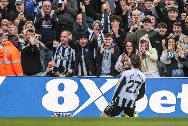 Premier League: Newcastle Untied v West Ham United Nick Woltemade of Newcastle United celebrates his goal to make it 1-0 during the Premier League match Newcastle Untied vs West Ham United at St. James s Park, Newcastle, United Kingdom on 17 May 2026 (Photo by Alfie Cosgrove News Images) Newcastle St. James s Park Tyne and Wear United Kingdom Copyright: xAlfiexCosgrove NewsxImagesx