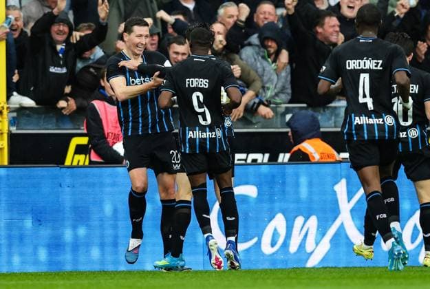 Club s Hans Vanaken celebrates after scoring during a game between Belgian soccer team Club Brugge KV and Royale Union Saint-Gilloise, Sunday 17 May 2026 in Brugge, on day 8 of the Champion s Play-Off (PO 1) competition of the Jupiler Pro League. BRUNOxFAHY x174183176x