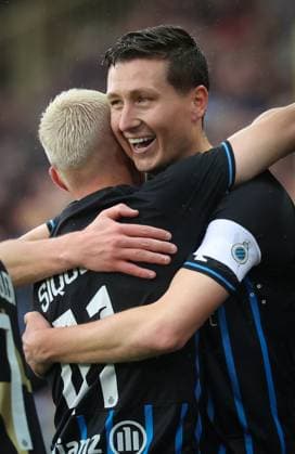 Club s Hans Vanaken celebrates after scoring during a game between Belgian soccer team Club Brugge KV and Royale Union Saint-Gilloise, Sunday 17 May 2026 in Brugge, on day 8 of the Champion s Play-Off (PO 1) competition of the Jupiler Pro League. VIRGINIExLEFOUR x174183923x