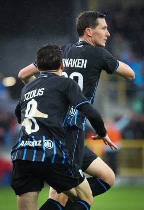 Club s Hans Vanaken celebrates after scoring during a game between Belgian soccer team Club Brugge KV and Royale Union Saint-Gilloise, Sunday 17 May 2026 in Brugge, on day 8 of the Champion s Play-Off (PO 1) competition of the Jupiler Pro League. VIRGINIExLEFOUR x174184145x