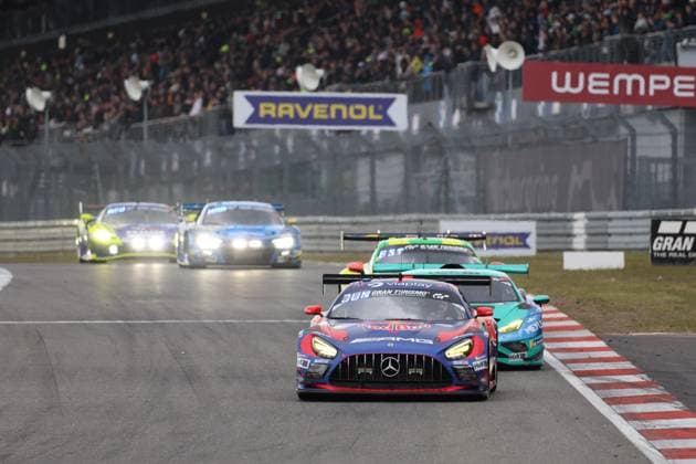 3 Max Verstappen NDL Lucas Auer AUT Jules Gounon AND Daniel Juncadella ESP , Mercedes AMG GT3 Evo, Mercedes AMG Team Verstappen Racing Winward Racing GER ahead of 7 Pavel Lefterov BUL Christian Engelhart GER Maximilian Paul GER Patricia Stalidzane Muenchen LAT , Lamborghini Huracan GT3 Evo 2, Team Konrad Motorsport GER GER, Motorsport, 54 ADAC Ravenol 24H Rennen Nuerburgring 2025, Race, Nuerburg, 17 05 2026 GER, Motorsport, 54 ADAC Ravenol 24H Rennen Nuerburgring 2025, Race, Nuerburg, 17 05 2026 Nuerburg Copyright: xEibner-Pressefoto JuergenxAugstx EP_JAT