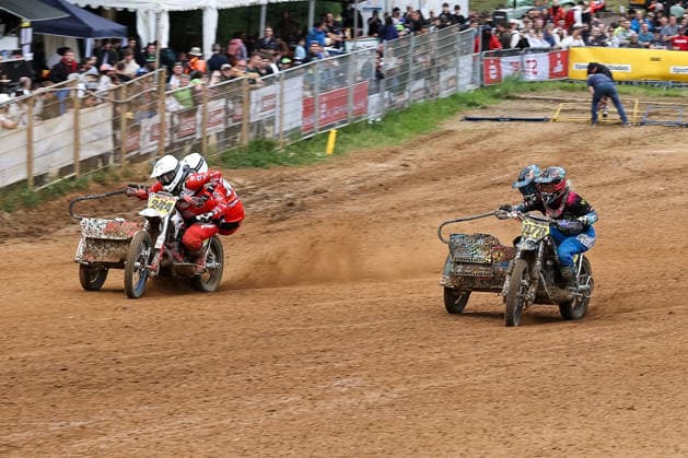 Leon Hofmann and Leon Freygang DEU 244 VMC MEGA, Rosalie Ziller and Philipp Wächter DEU 878 VMC KTM , Germany, Motorsport, ADAC Motocross Schopfheim 2026, DMX Sidecar German Championship, 1 race, 17 05 2026, Schopfheim Motocross Race Track Germany Copyright: xGrantxHubbsx