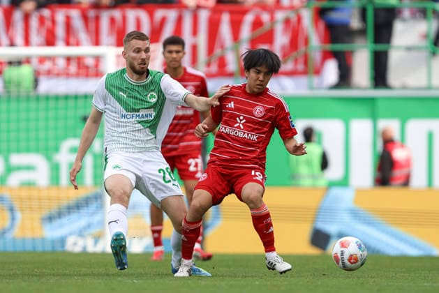 Doni Arifi SpVgg Greuther Fürth and Satoshi Tanaka Fortuna Düsseldorf in a duel during the 2 Bundesliga match between SpVgg Greuther Fürth and Fortuna Düsseldorf, Sportpark Ronhof Thomas Sommer on May 17, 2026 in Fürth, Germany Photo by Oliver Kaelke DeFodi Images Doni Arifi SpVgg Greuther Fürth and Satoshi Tanaka Fortuna Düsseldorf battle for the ball during the 2 Bundesliga match between SpVgg Greuther Fürth and Fortuna Düsseldorf at Sportpark Ronhof Thomas Sommer on May 17, 2026 in Fürth, Germany Photo by Oliver Kaelke DeFodi Images Photo by Oliver Kaelke DeFodi Images