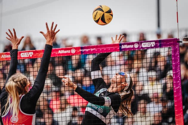 Beach volleyball women Allianz German Beach Tour 2026 Tourstop Düsseldorf 17 05 2026 Sandra Ittlinger on the attack Düsseldorf Robert Lehr Ufer Nordrhein Westfalen Germany