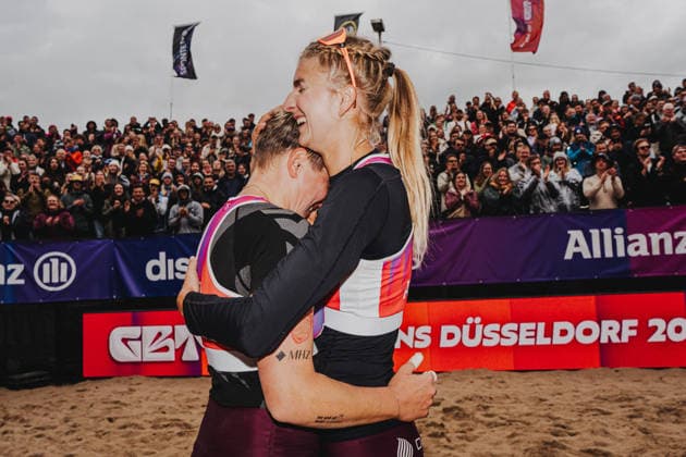 Beach volleyball women Allianz German Beach Tour 2026 Tourstop Düsseldorf 17 05 2026 f l Melanie Gernert and Nele Barber win the tournament in Düsseldorf Düsseldorf Robert Lehr Ufer Nordrhein Westfalen Germany