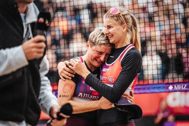 Beach volleyball women Allianz German Beach Tour 2026 Tourstop Düsseldorf 17 05 2026 f l Melanie Gernert and Nele Barber win the tournament in Düsseldorf Düsseldorf Robert Lehr Ufer Nordrhein Westfalen Germany