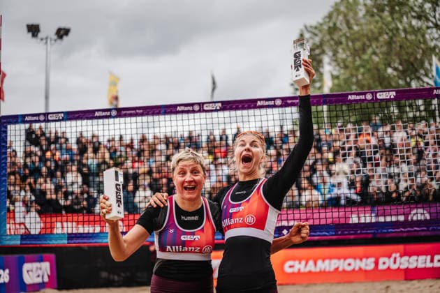 Sport Bilder des Tages Beachvolleyball Frauen Allianz German Beach Tour 2026 Tourstop Düsseldorf 17.05.2026 v.l. Melanie Gernert und Nele Barber gewinnen das Turnier in Düsseldorf Düsseldorf Robert-Lehr-Ufer Nordrhein-Westfalen Deutschland *** Beach volleyball women Allianz German Beach Tour 2026 Tourstop Düsseldorf 17 05 2026 f l Melanie Gernert and Nele Barber win the tournament in Düsseldorf Düsseldorf Robert Lehr Ufer Nordrhein Westfalen Germany