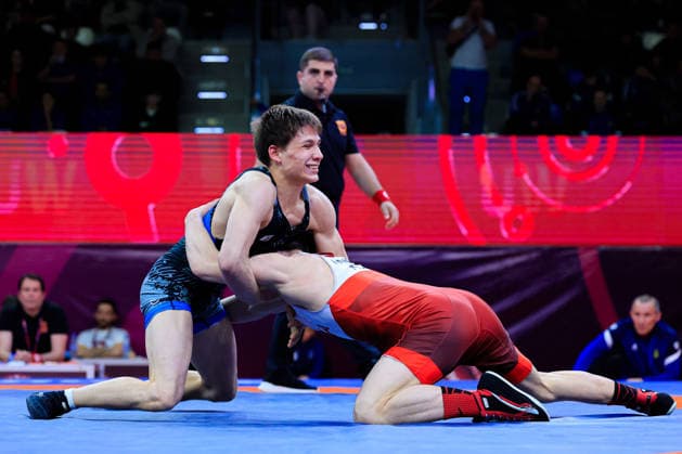 U17 Wrestling European Championships 60kg FS Sergei Karmrian RUS df Mykyta Kuzmenko UKR Samokov Arena Samokov Bulgaria Copyright: xKostadinxAndonov xUnitedxWorldxWrestlingx Kostadin Andonov United World Wrestling
